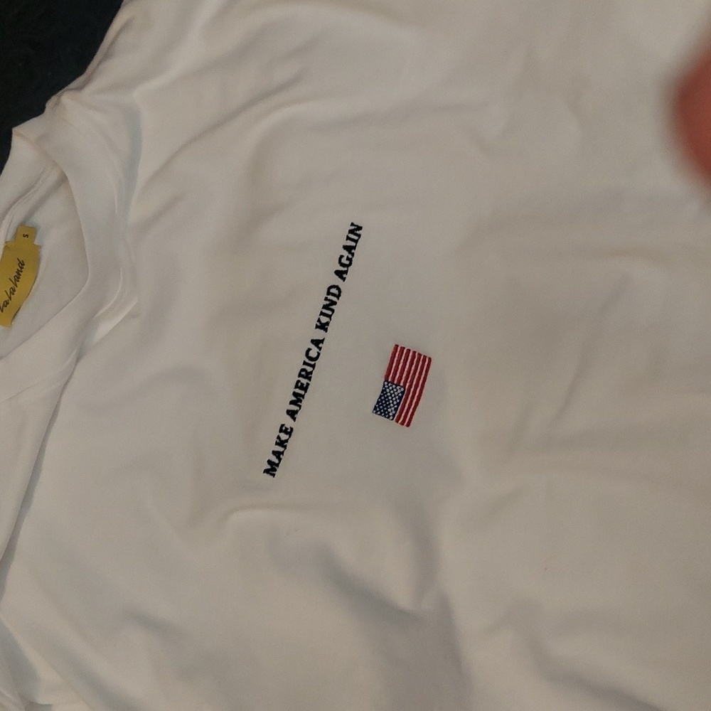Make America kind again plain white tee with embroidery